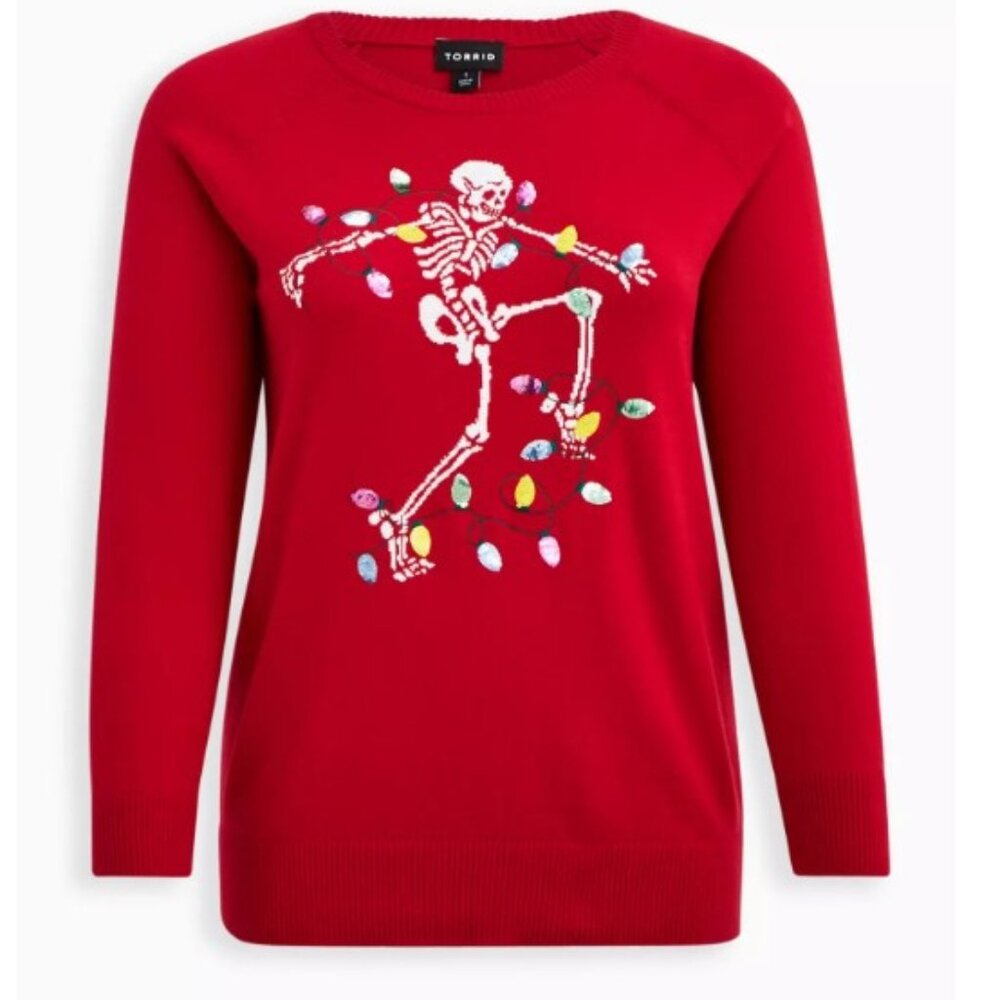 Torrid size 4  Pullover Crew Red Sweater - Dancing Skeleton Xmas
